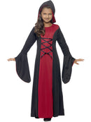 Vamp Costume Kids Red Black Hooded Dress with Lace Up Detail 1