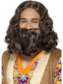 Hippie Jesus Wig and Beard Set Brown Shoulder Length and Full Beard Adult Costume Accessory 1