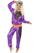 80s Retro Shell Suit Costume Ladies Adult Purple Jacket and Trousers 1