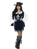 Musketeer Female Costume Adult Navy Blue Dress with White Sleeves Hat 2