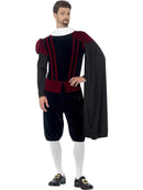 Tudor Lord Deluxe Costume Adult Black Red Top Black Trousers Cape and White Neck Ruffle 1