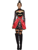 Fever Queen Of Hearts Costume Adult Black Red Dress Attached Underskirt and Mini Crown 1