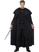 Jon Snow Dark Barbarian Costume Adult Black Top and Cape with Fur Trim 1