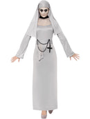 Gothic Nun Costume Adult Grey Habit Dress with Lace Top and Headpiece 4