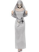 Gothic Nun Costume Adult Grey Habit Dress with Lace Top and Headpiece 1