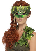 Forest Nymph Eyemask Adult Green with Fabric Leaves and Jewels 1