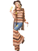 Harmony Hippie Costume Adult 70s Multi Coloured Top Flares and Brown Fringe Waistcoat 4