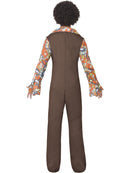 70s Groovy Boogie Costume Brown Jumpsuit with Attached Flowered Shirt 3