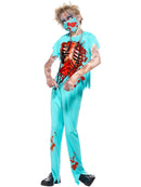 Zombie Surgeon Costume Kids Blue Trousers Top with Exposed Ribs Mask and Stethoscope 4