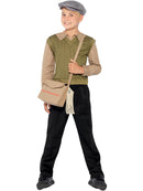 Evacuee Boy Kit Kids Green Jumper With Attached Shirt Grey Hat Bag and Tag 4