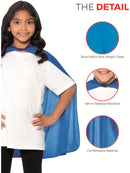 Superhero Cape Kids Blue Mid Length Costume Accessory 3
