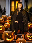 Hooded Cape Kids Long Black Creepy Vampire Halloween Costume Accessory 2