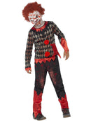 Deluxe Zombie Clown Costume Kids Red Black Top and Trousers Latex Mask with Hair 1