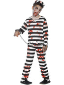 Zombie Convict Costume Kids Black and White Trousers Top Hat and Wrist Cuffs 4