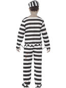 Zombie Convict Costume Kids Black and White Trousers Top Hat and Wrist Cuffs 3