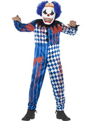 Deluxe Sinister Clown Costume Blue Checked Jumpsuit EVA Mask Attached Brain and Blue Hair 1