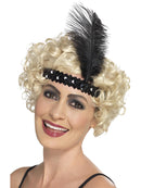 Flapper Headband Black Sequin with Feather Adult Costume Accessory 1