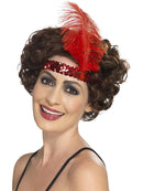 Flapper Headband Adult Red with Feather Adult Costume Accessory 1