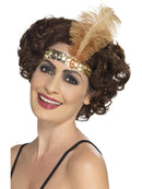 Flapper Headband Gold Sequin with Feather Adult Costume Accessory 1
