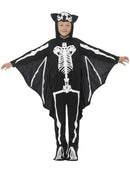 Bat Skeleton Costume Kids Black White Bodysuit with Attached Wings 4