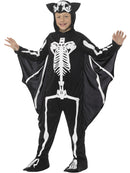 Bat Skeleton Costume Kids Black White Bodysuit with Attached Wings 1