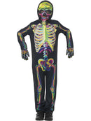 Glow In The Dark Skeleton Costume Kids Multi Coloured Jumpsuit Mask and Gloves 4