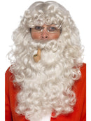 Santa Dress Up Kit Deluxe Long Pearl Grey Curly Wig Matching Beard Glasses and Wooden Effect Pipe 1