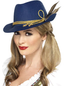 Authentic Bavarian Oktoberfest Hat Adult Blue with Feather Costume Accessory 3