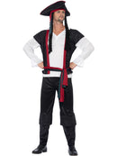 Aye Aye Pirate Captain Costume Adult Black Trousers Top Sash Hat with Hair 3