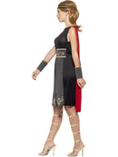 Roman Warrior Costume Adult Black Dress Attached Cape Arm Cuffs Headband 2