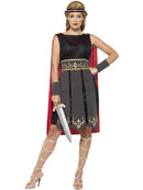 Roman Warrior Costume Adult Black Dress Attached Cape Arm Cuffs Headband 1