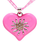 Pink-White Checkered Ribbon Necklace With Strass Edelweiss Heart