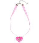 Pink-White Checkered Ribbon Necklace With Strass Edelweiss Heart
