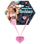Pink-White Checkered Ribbon Necklace With Strass Edelweiss Heart