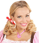 Pink-White Checkered Ribbon Necklace With Strass Edelweiss Heart