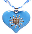 Azure-White Checkered Ribbon Necklace With Strass Edelweiss Heart