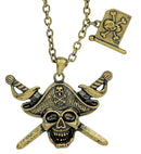 Pirate Captain Skull & Cross Swords Necklace With Pirate Flag
