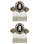 Pair Of Antiquated Gold Skull & Cross Bones Hair Combs
