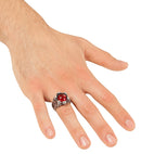 Skulls Ring With Red Gem