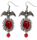 Pair Of Bat Earrings With Red Gems