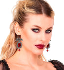 Pair Of Bat Earrings With Red Gems