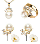 Gold Strass Crown Pearl Necklace, Earrings & Ring