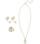 Gold Strass Crown Pearl Necklace, Earrings & Ring
