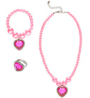 Pink Beaded Strass Gem Heart Necklace, Bracelet & Ring