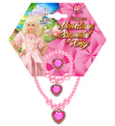 Pink Beaded Strass Gem Heart Necklace, Bracelet & Ring