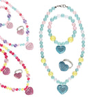 Heart Beaded Necklace, Bracelet & Ring 3 Colors Ass.