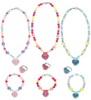 Heart Beaded Necklace, Bracelet & Ring 3 Colors Ass.