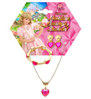 Gold Pink Gem Heart Necklace, Earrings & Bracelet