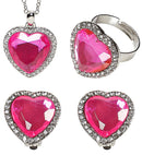 Strass Pink Gem Heart Necklace, Earrings & Ring