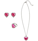 Strass Pink Gem Heart Necklace, Earrings & Ring
